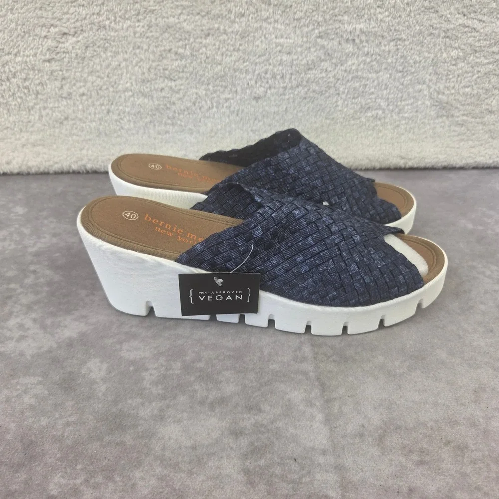 Bernie Mev New York Woven Platform Wedge Sandals Navy Blue Vegan Womens 40